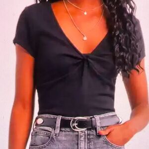 Treasure & Bond Black V-Neck Short Sleeve Top M